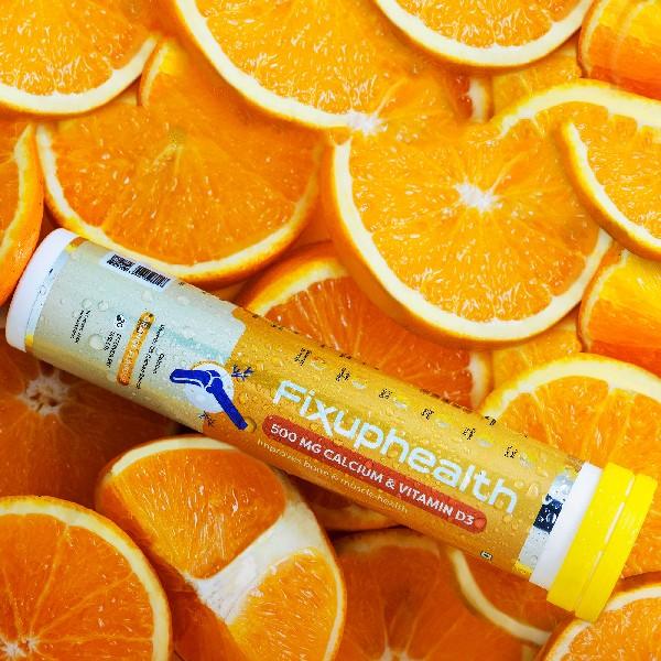 FixUpHealth Calcium and Vitamin D3 Effervescent Tablet - Orange Flavour (Pack of 4 x 20s) 1's - Calcium And Minerals