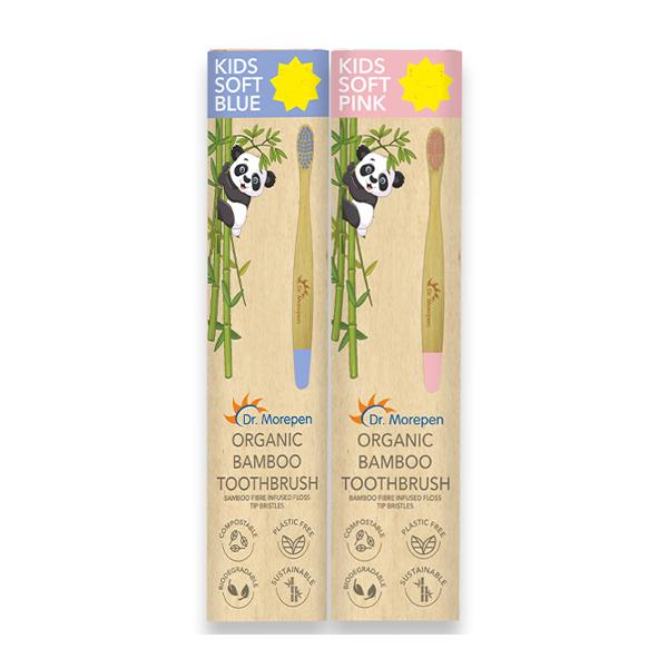 Netmeds | Dr.Morepen Organic Bamboo Kids Toothbrush Combo Pack (Soft - Blue 1's, Pink 1's)