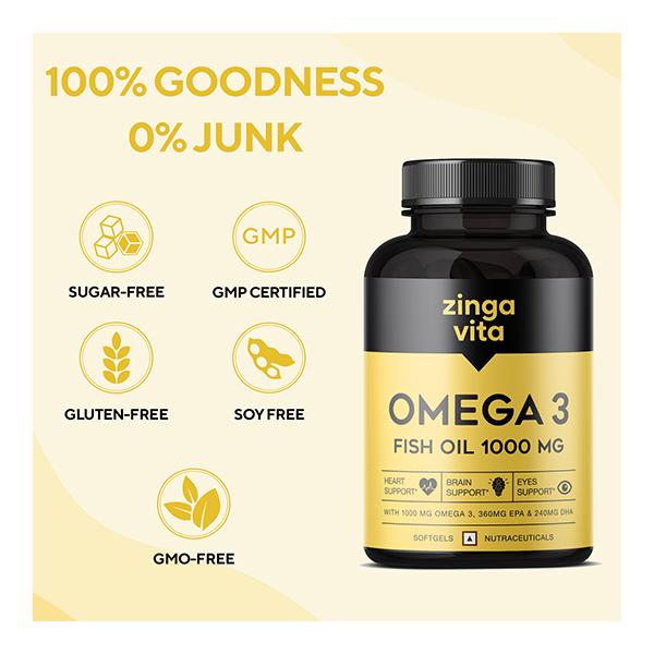 Zingavita Omega 3 Fish Oil 1000 mg Softgel Capsule 60's - Omega Fish Oil Fatty Acids