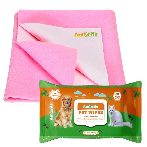 Netmeds | Amorite Pet Dry Sheet - Pink + Wipes for Dogs & Cats 80's