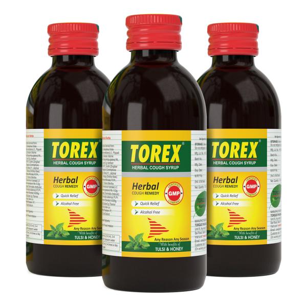 Torex Herbal Cough Syrup With Tulsi & Honey (Pack of 3 X 100 ml) 1's - Cough & Cold (Ayush)