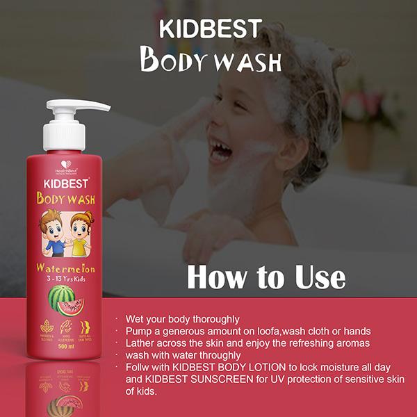 HealthBest Kidbest (3-13 Years) Body Wash - Watermelon Flavour 500 ml - Baby Body Wash