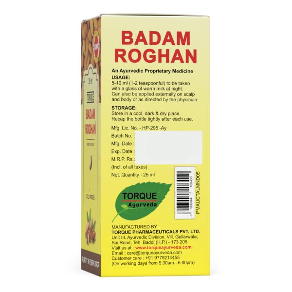 Torque Badam Roghan Cold Pressed Sweet Almond Oil (Pack of 6 X 25 ml) 1's - Personal Care (Ayush)