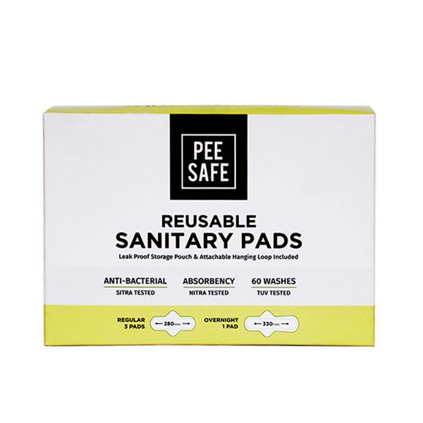 Netmeds | Pee Safe Reusable Sanitary Pads (Regular Pad 3's + Overnight Pad 1's + Leak Proof Pouch 1's)