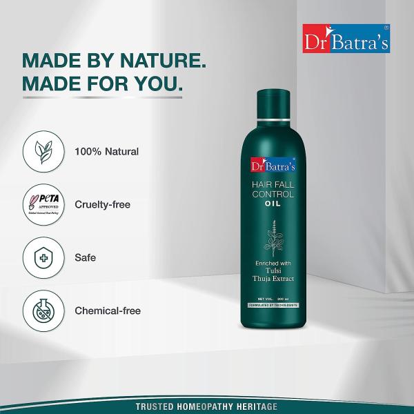 Dr Batra's Hair Fall Control Oil - Tulsi Extract, Brahmi Oil & Thuja (Pack of 2 x 200 ml) - Hair Oils