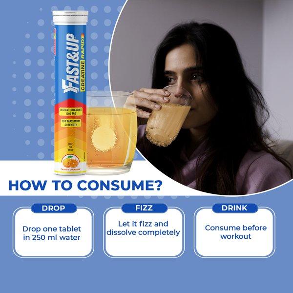 Fast&Up Creatine Rapid Effervescent Tablet - Tangy Orange Flavour 20's - Workout Essentials