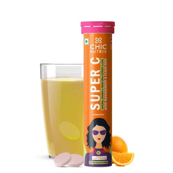 Netmeds | Chicnutrix Super C - Amla Extract and Zinc with Natural Vitamin C Effervescent Tablet - Orange Flavour 20's