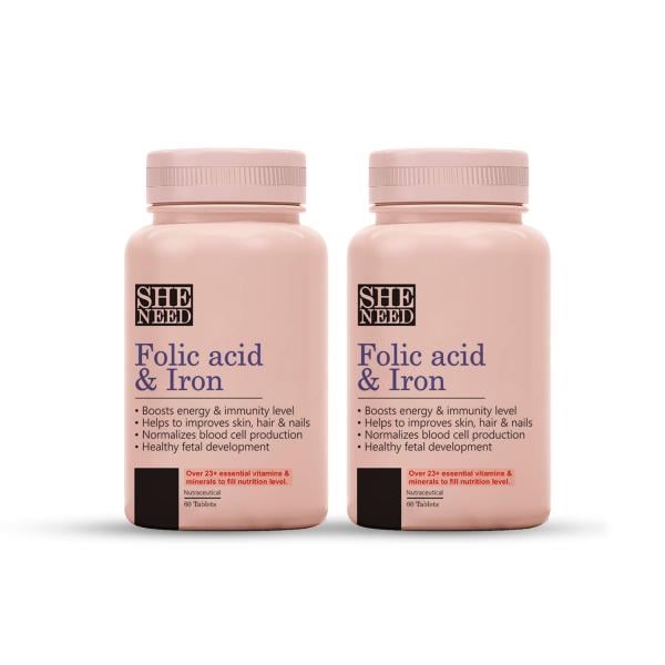 Sheneed Folic Acid & Iron Tablet - Pack of 2 x 60's - Calcium And Minerals