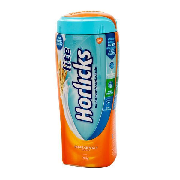 Netmeds | Horlicks Lite No Added Sugar Powder - Regular Malt Flavour 450 gm (Jar)