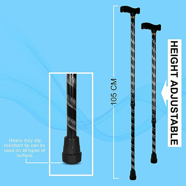 Paxmax Premium Aluminum L Type Walking Stick - Black Carving - Wheelchairs & Walking Sticks