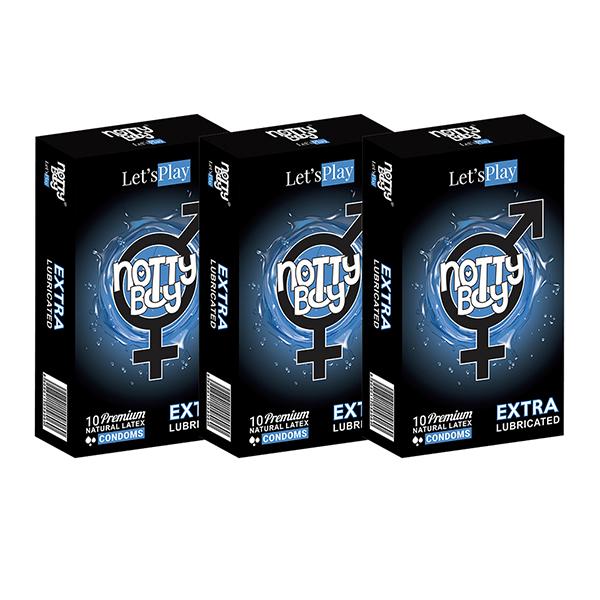 NottyBoy Let'sPlay Extra Premium Lubricated Latex Condoms (Pack of 3 X 10's) - Plain/Flavoured Condoms