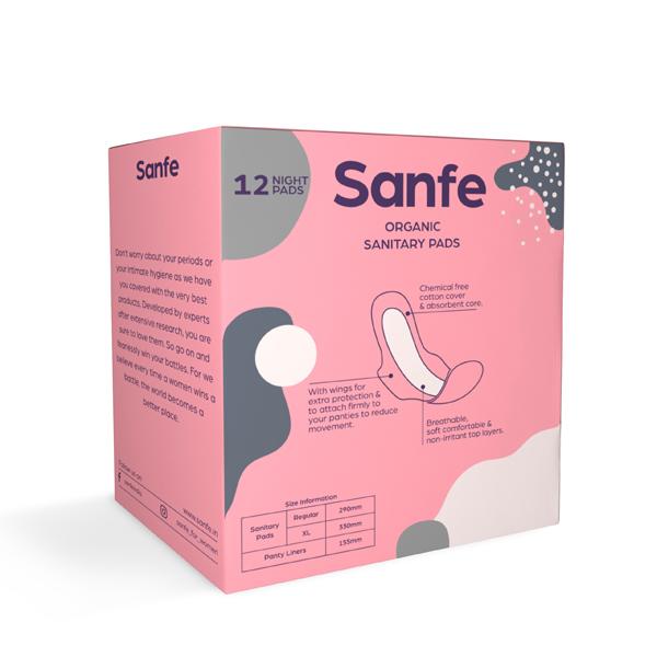 Sanfe Organic Sanitary Pads - Night Pads 12's - Sanitary Napkins