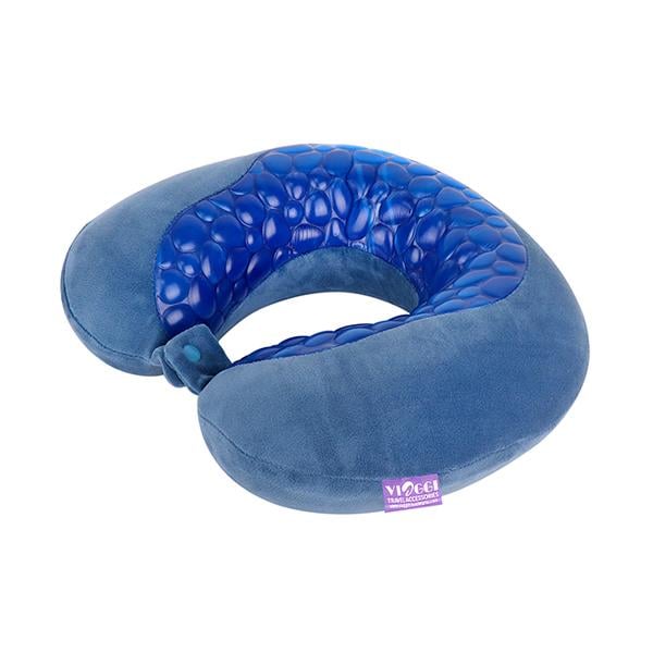 VIAGGI U Shape Cooling Gel Silicon Memory Foam Travel Neck Pillow - Blue - Pads And Pillows