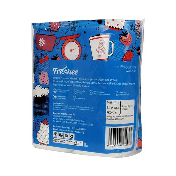 Freshee 2 in 1 Super Absorbent Food Safe 2 Ply Premium Kitchen Towels (Pack of 4) - Tissues & Wipes