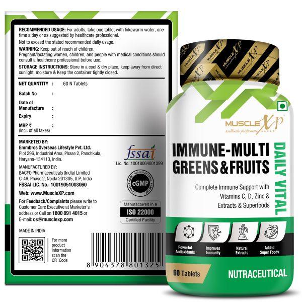 MuscleXP Immune Multi Greens & Fruits Daily Vital Tablet 60's - Multi-Vitamins