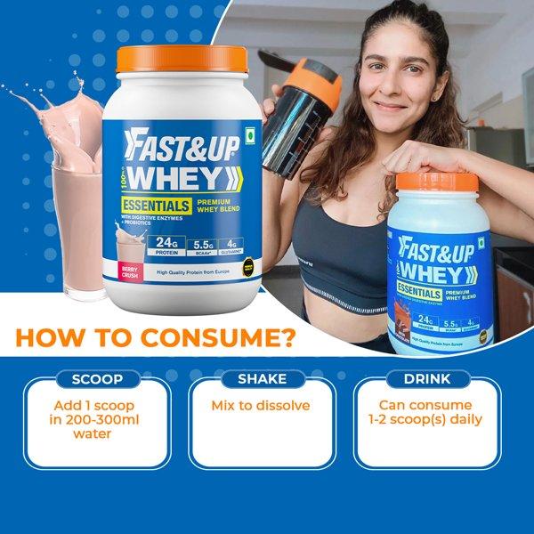 Fast&Up Whey Essentials Protein Powder - Berry Crush Flavour 957 gm - Workout Essentials