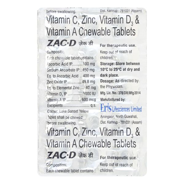 ZAC D Chewable Tablet 15's - Supplements-Vic