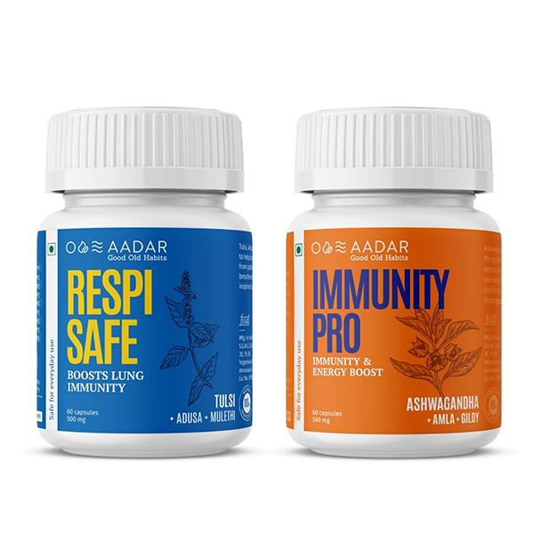 Netmeds | Aadar Immunity Booster Combo Pack (Respi Safe 500 mg Capsule 60's + Immunity Pro 500 mg Capsule 60's)
