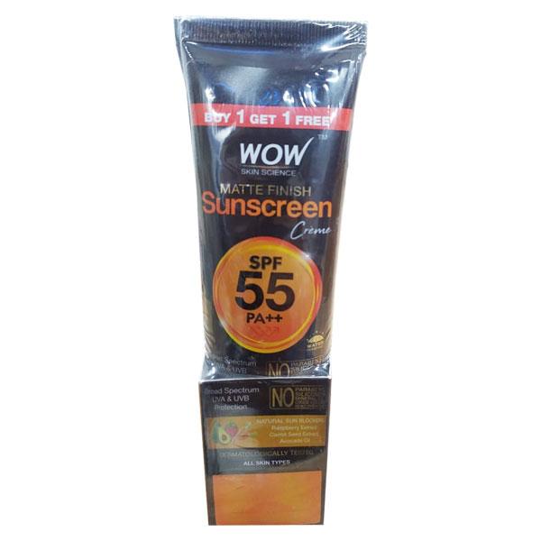 WOW Skin Science Matte Finish SPF 55 PA++ Sunscreen Cream 50 ml (Buy 1 Get 1 Free 50 ml)