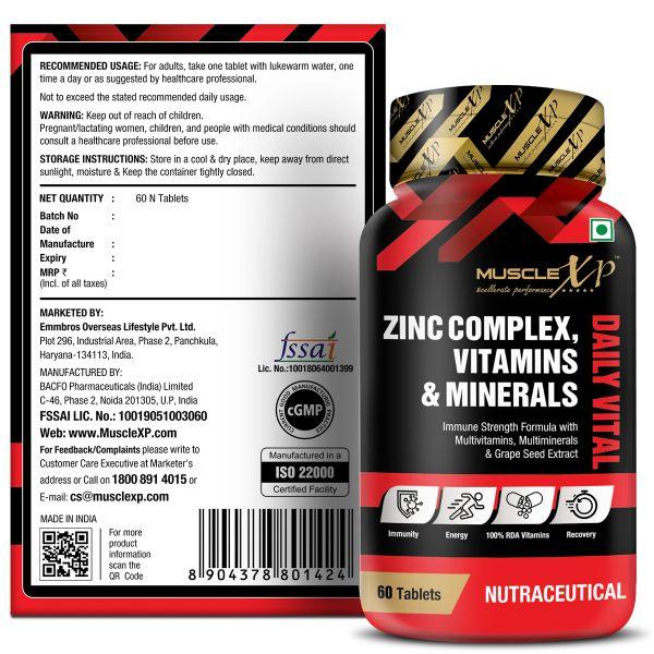 MuscleXP Zinc Complex Vitamins & Minerals Daily Vital Tablet 60's - Calcium And Minerals