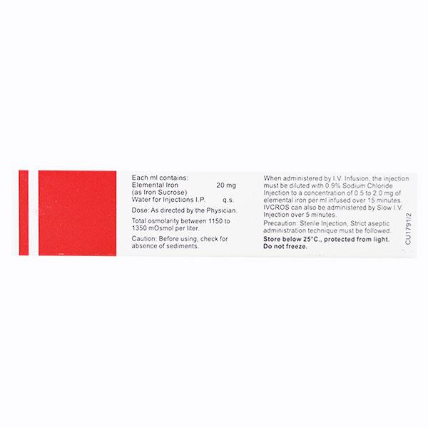 Ivcros 100mg Injection 5ml - Iron Supplement/Anaemia-Vma