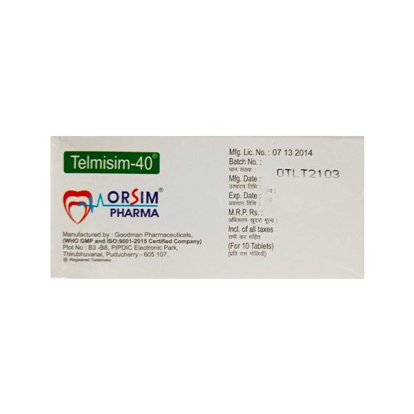 TELMISIM 40mg Tablet 10's - Hypertension-Ang