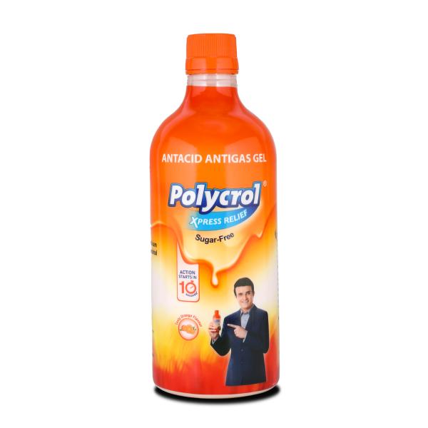 Netmeds | Polycrol Sugar Free Xpress Relief Antacid Antigas Gel - Orange 450 ml
