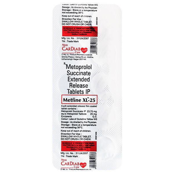 METFINE XL 25 Tablet 10's - Hypertension-Bet