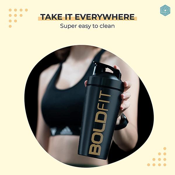 Boldfit Steel Shaker Bottle -Black 1's - Workout Essentials