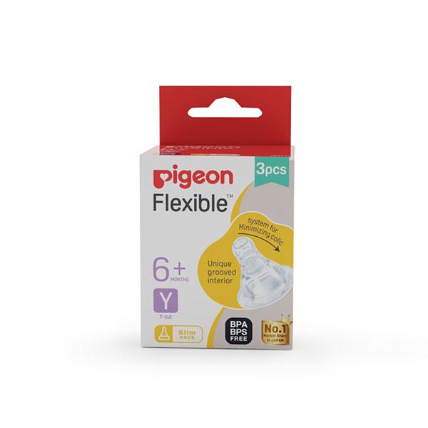 Netmeds | Pigeon Flexible Slim Neck Y Cut 6+ Months Peristaltic Nipple 3's