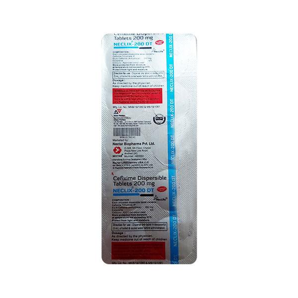 NECLIX 200 DT Dispersible Tablet 10's - Bacterial Infections-Cep