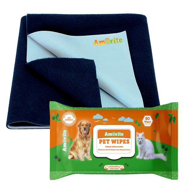Netmeds | Amorite Pet Dry Sheet - Dark Blue + Wipes for Dogs & Cats 80's