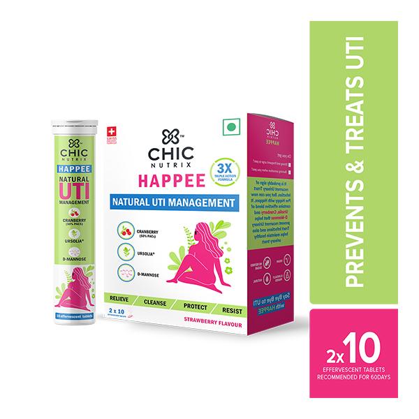 Chicnutrix Happee Natural UTI Management Effervescent Tablet - Strawberry Flavour (Pack of 2 x 10's) - Vital Health
