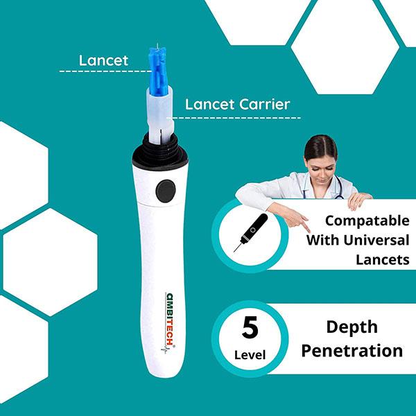 Ambitech Adjustable Lancing Device 1's + AmbiTech Round Lancets 50's - Blood Glucose Monitors/Strips