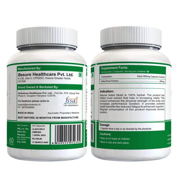 Herbal Max Safed Musli 800mg Tablet 60's - Sexual Care