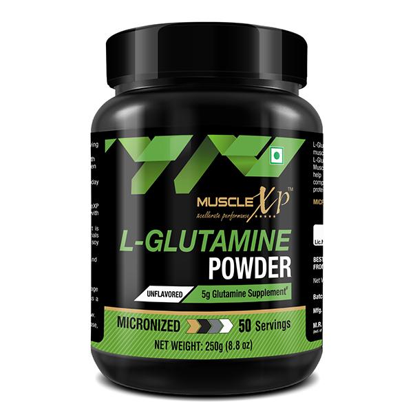 MuscleXP Micronized L-Glutamine Powder - Unflavored 250 gm + Shaker 1's - Whey Proteins