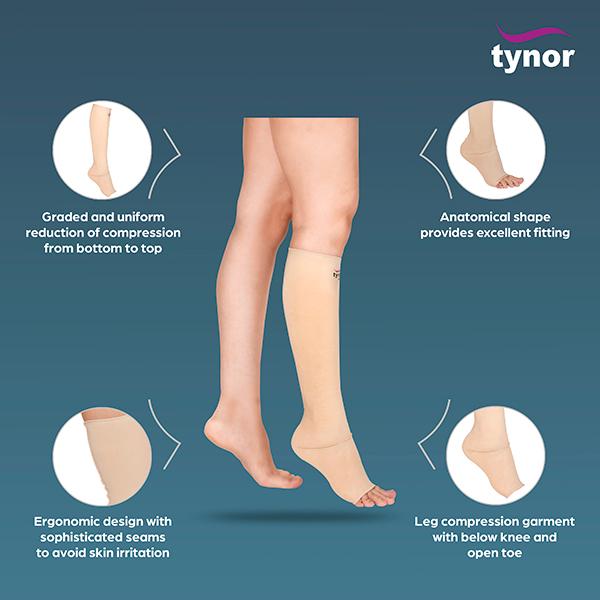 Tynor Compression Garment Leg Below Knee Open Toe - Wide (M) (I 80) - Knee/Leg Supports