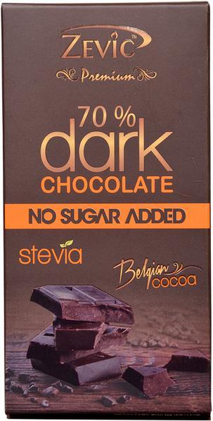Zevic 70% Dark Belgian Chocolate with Stevia 96 gm - Nutritional Bars