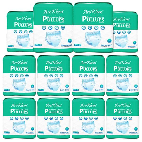 Netmeds | AroKleen Premium Pull Ups Disposable Adult Diaper (L) (75 cm - 140 cm) (Pack of 12 x 10's) 1's