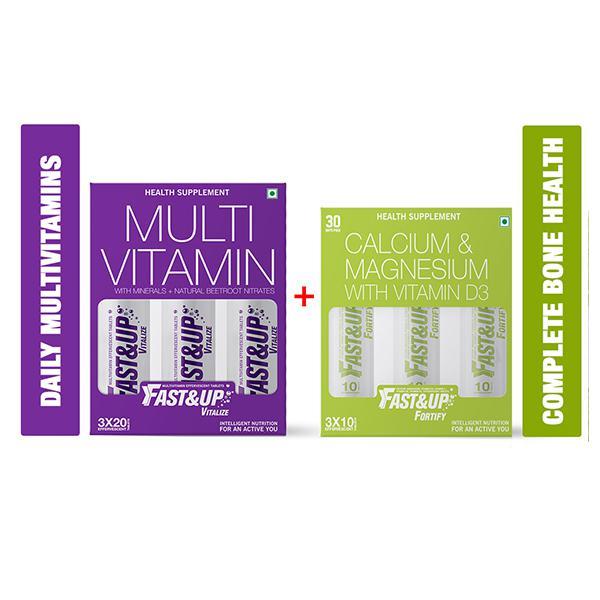 Netmeds | Fast&Up Vitalize Multivitamins (Pack of 3 x 20's) with Fortify Effervescent Tablet (Pack of 3 x 10's)