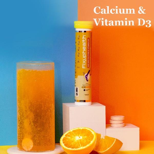 FixUpHealth Calcium and Vitamin D3 Effervescent Tablet - Orange Flavour (Pack of 4 x 20s) 1's - Calcium And Minerals