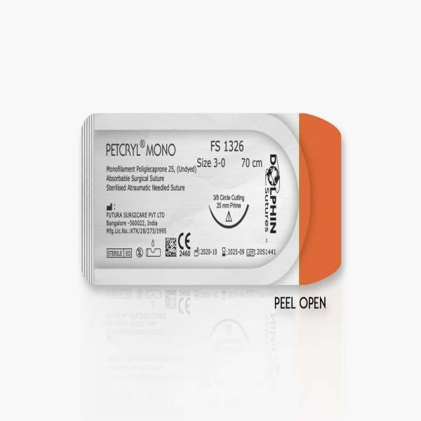 Netmeds | Dolphin Petcryl Monofilament Poliglecaprone Suture (TS 1326) (70 cm) (3-0)
