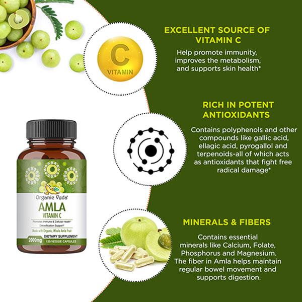 Organic Veda Amla Vitamin C 2000 mg Veg Capsule 120's - Pure Herbs