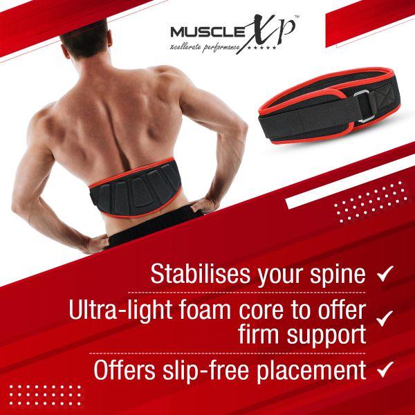 MuscleXP Gym Nylon Padded Weight Lifting Belt - Black (L) 1's - Gym Accessories
