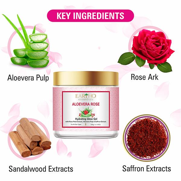 Eartho Essentials Hydrating Glow Gel - Aloevera Rose 100 gm - Face Gels