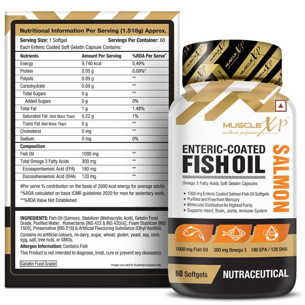 MuscleXP Salmon Enteric Coated Fish Oil Softgel 60's - Omega Fish Oil Fatty Acids