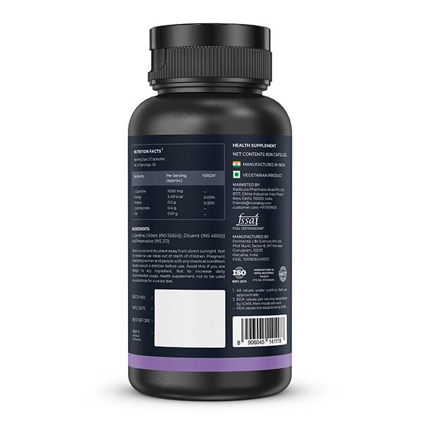 Nutrabay Pro L-Carnitine 1000mg Capsule 60's - Workout Essentials