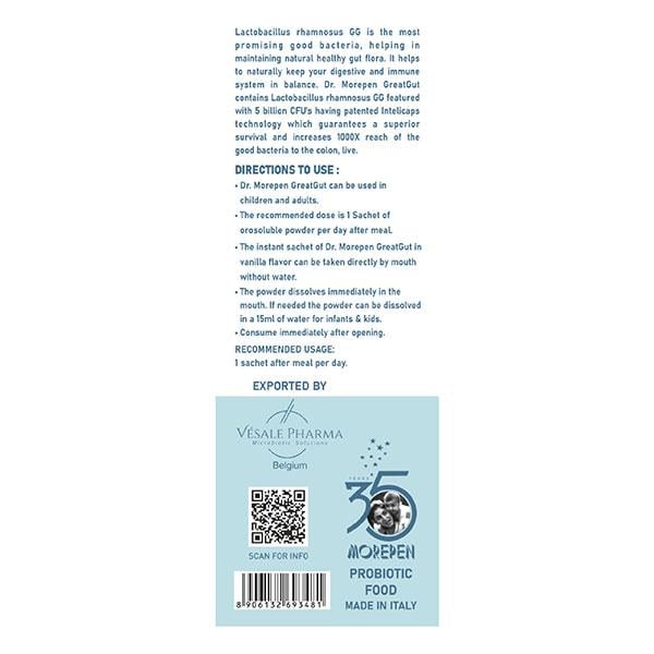 Dr. Morepen Greatgut Probiotics Instant -5B Sachet (Pack of 6 X 1.5 gm) - Digestive Health