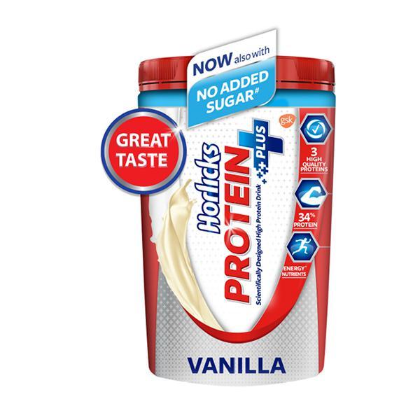Horlicks Protein Plus No Added Sugar Powder - Vanilla Flavour 400 gm (Jar) - Daily Health Drinks