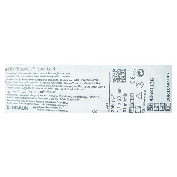 B.Braun Vasofix Luer Lock IV Cannula 20G 60 ml/min - Cannula